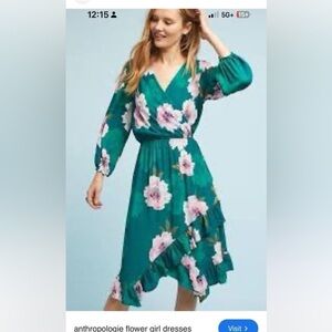 Anthropologie Tracy Reese Teal Dress with Pink Floral Design S